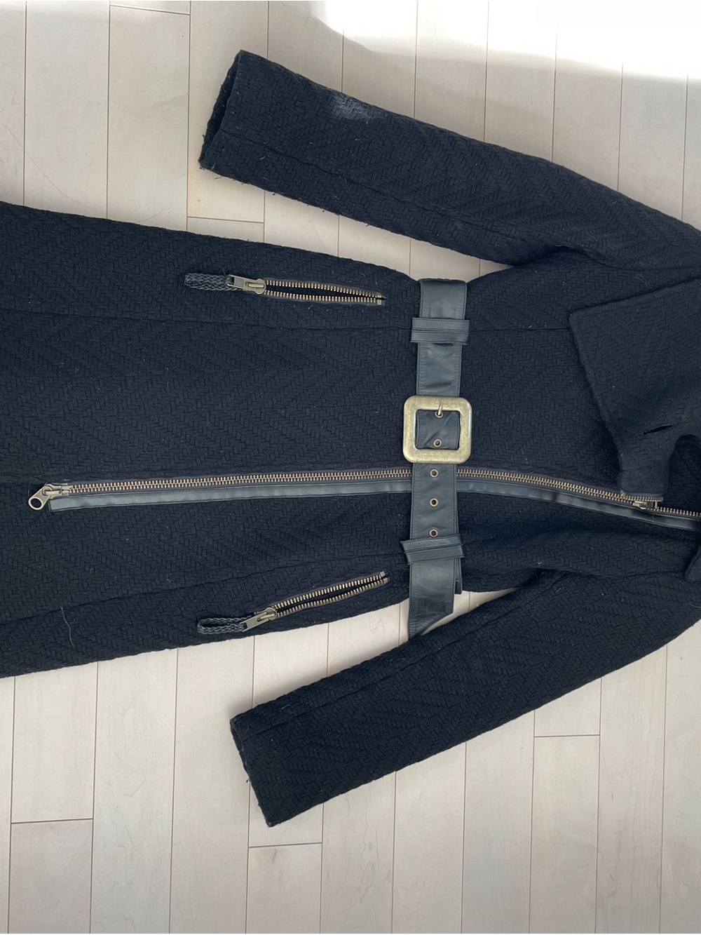 Mackage Black Quilted Long Belted Wool Coat - womens